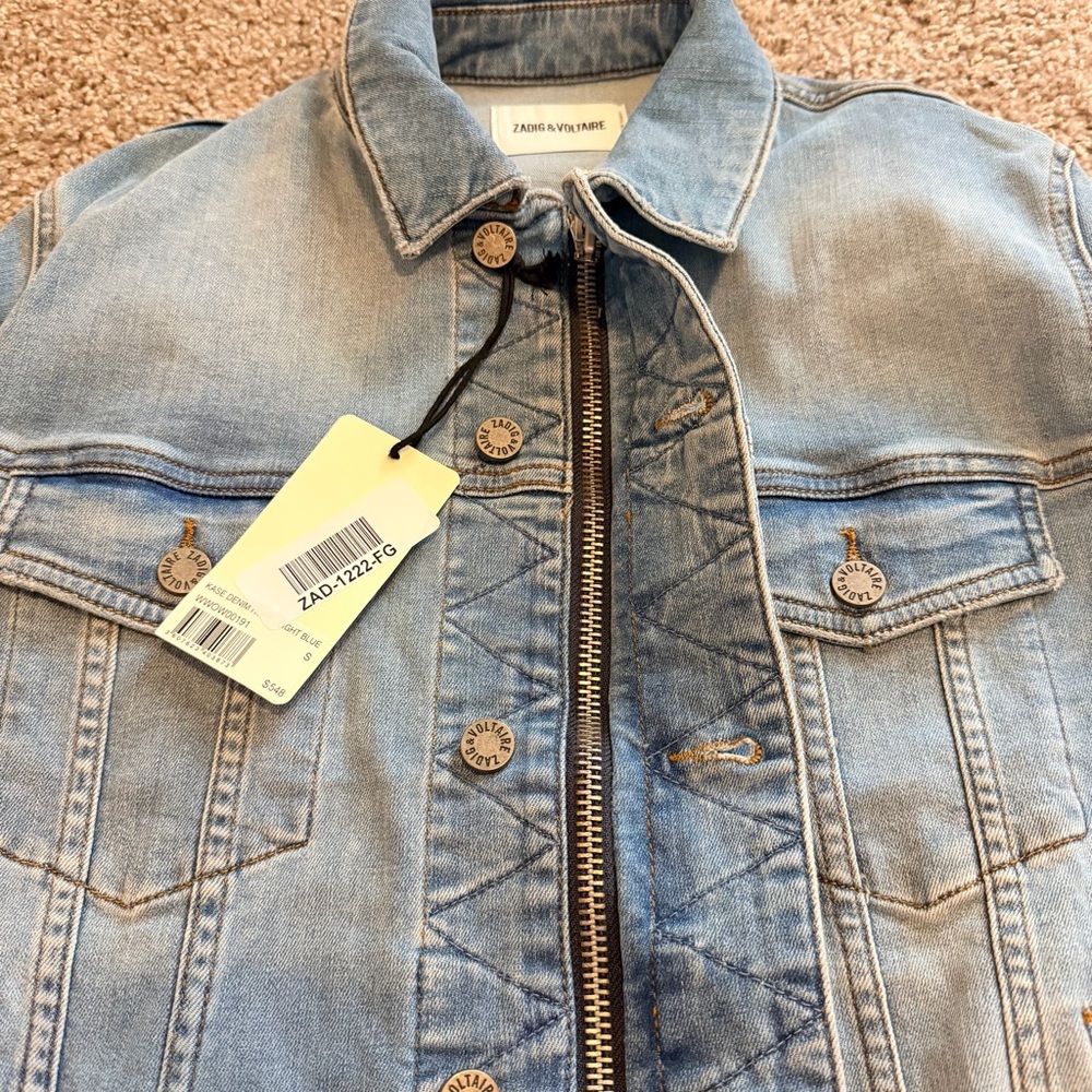 NWT ZADIG & VOLTAIRE KASE HOPE DENIM JACKET LIGHT BLUE SIZE SMALL - Picture 10 of 12